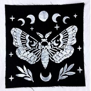 Witchy Lunar Moth Moon Cycle Patch 12"X12" DIY Hand painted Punk Goth Emo Grunge